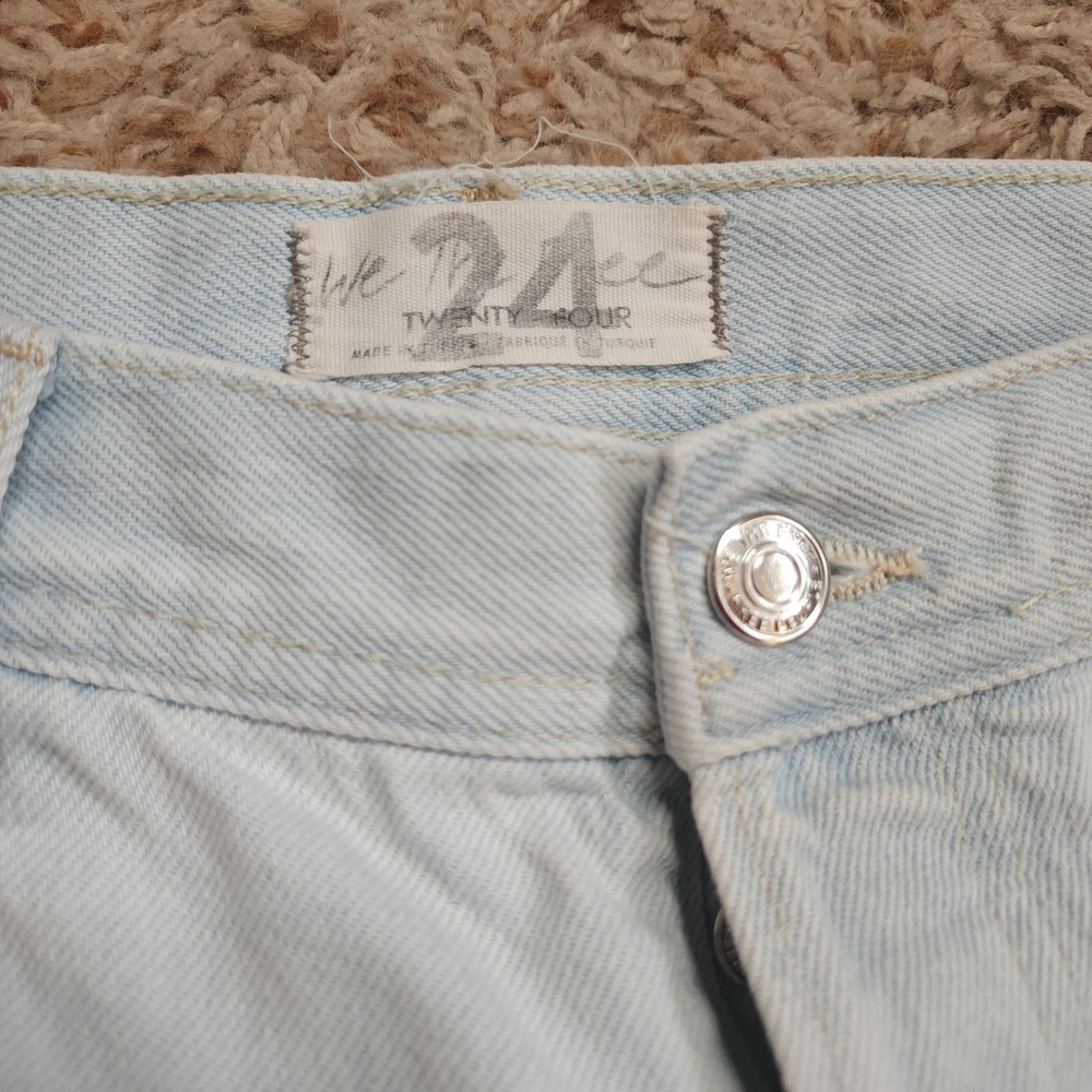 Free People We The Free Jeans Women 24 Light Blue Distressed Straight Leg Frayed